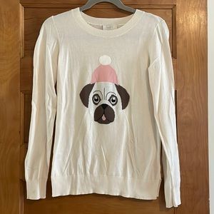 Loft French Bulldog with Beanie Cotton Sweater Size XS